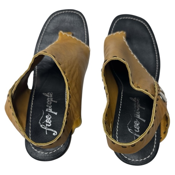 Free People Marlowe Sling Back Block Heels In Tan Leather Shoes Size: US 10 - Picture 4 of 13